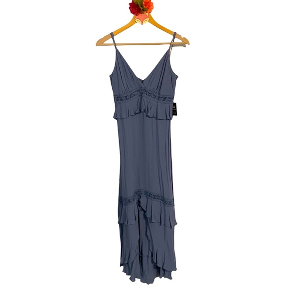 Express Dresses & Skirts - NWT Express dusty blue tie back ruffle hem high low dress size S